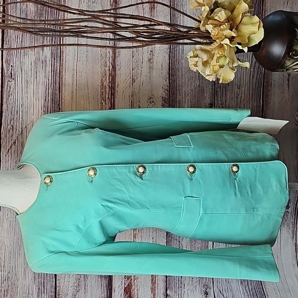 NWT VINTAGE LAURENCE ROY AUQA SUEDE/PIGSUEDE PEARL BUTTON BUTTON-UP JACKET COAT
